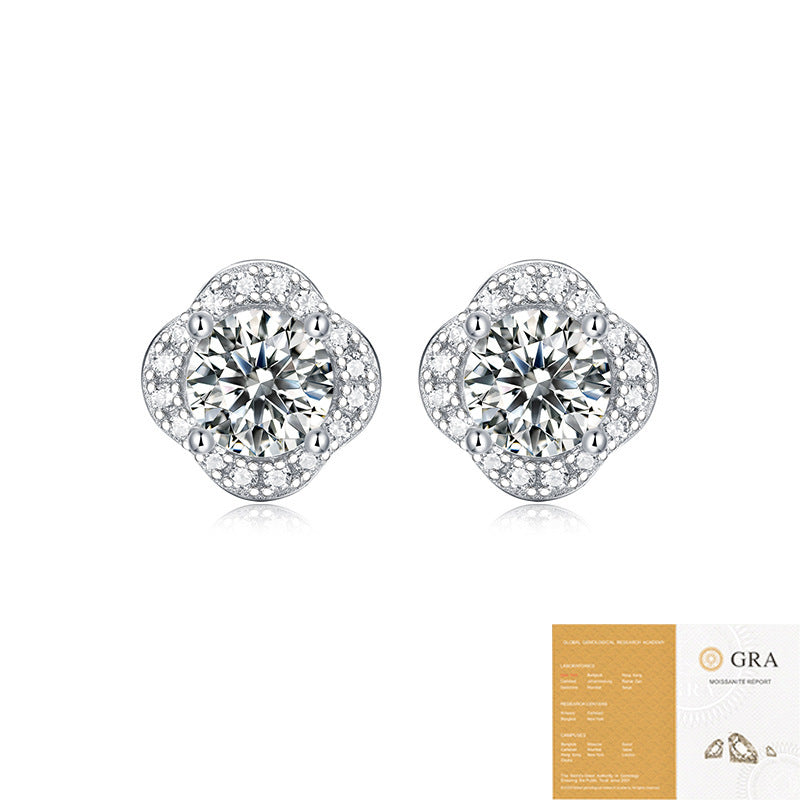 S925 Silver Earrings Moissanite New Fashion Trendy Flower Earrings